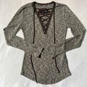 Sweet Wanderer Forest Green Lace Up Blouse